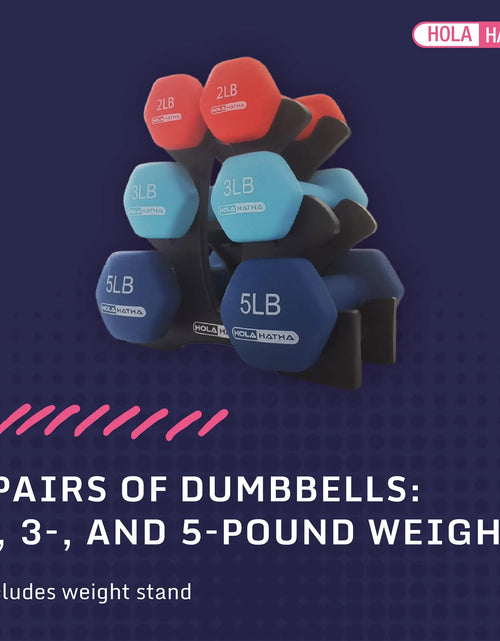 Load image into Gallery viewer, 2, 3, &amp; 5 LB Neoprene Dumbbell Free Weight Set W/ Rack, Red/Blue
