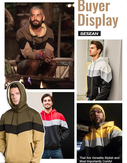 Load image into Gallery viewer, Men'S Novelty Color Block Pullover Fleece Hoodie Long Sleeve Casual Sweatshirt with Pocket
