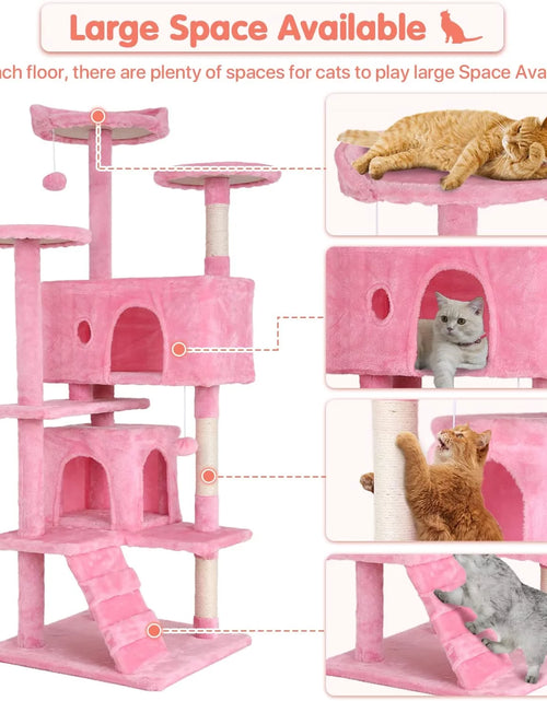 Load image into Gallery viewer, 54-In Double Condo Cat Tree Tower Playhouse with Scratching Post &amp; Perch for Indoor, Pink
