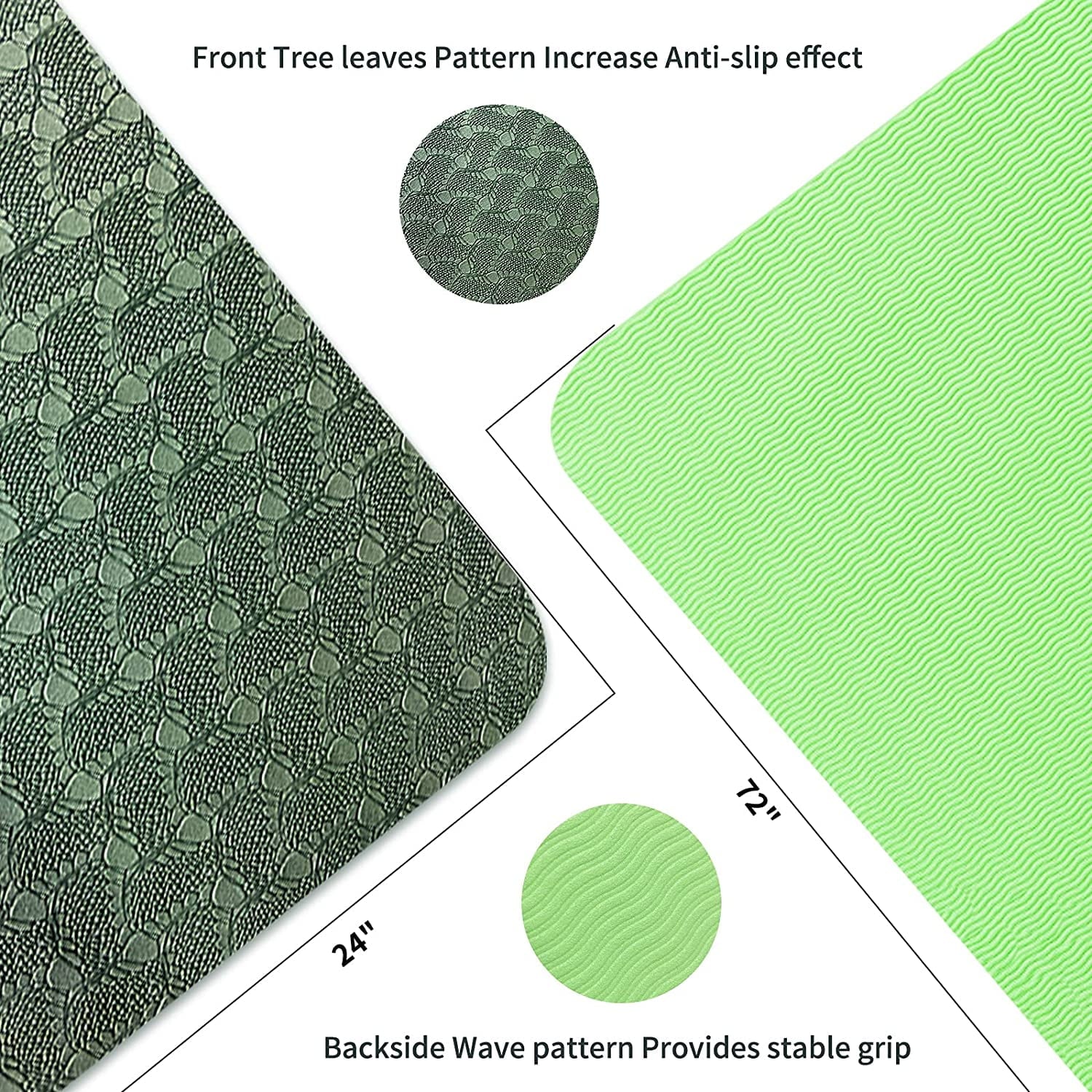 Yoga Mat 72 X 24'' Exercise Mats 8Mm TPE Non-Slip Extra Thick High-Density Eco Friendly for Yoga Workout Pilates Yoga Mats for Women Men