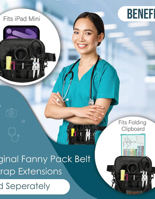 Load image into Gallery viewer, 4-In-1 Nurse Fanny Pack with Medical Gear Pockets, Tape Holder, and Utility Storage for Stethoscopes, Bandage Scissors, and Emergency Supplies, Student and Nurse Use (Black)
