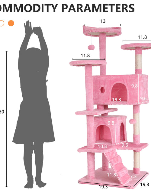 Load image into Gallery viewer, 54-In Double Condo Cat Tree Tower Playhouse with Scratching Post &amp; Perch for Indoor, Pink
