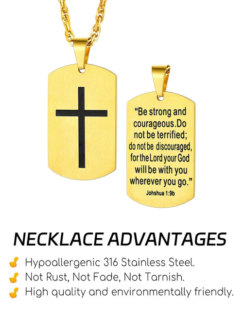 Load image into Gallery viewer, Men'S Gold Plated Cross Necklace Stainless Steel Dog Tag Necklace Christian Serenity Prayer Necklace Inspirational Jewelry Gift

