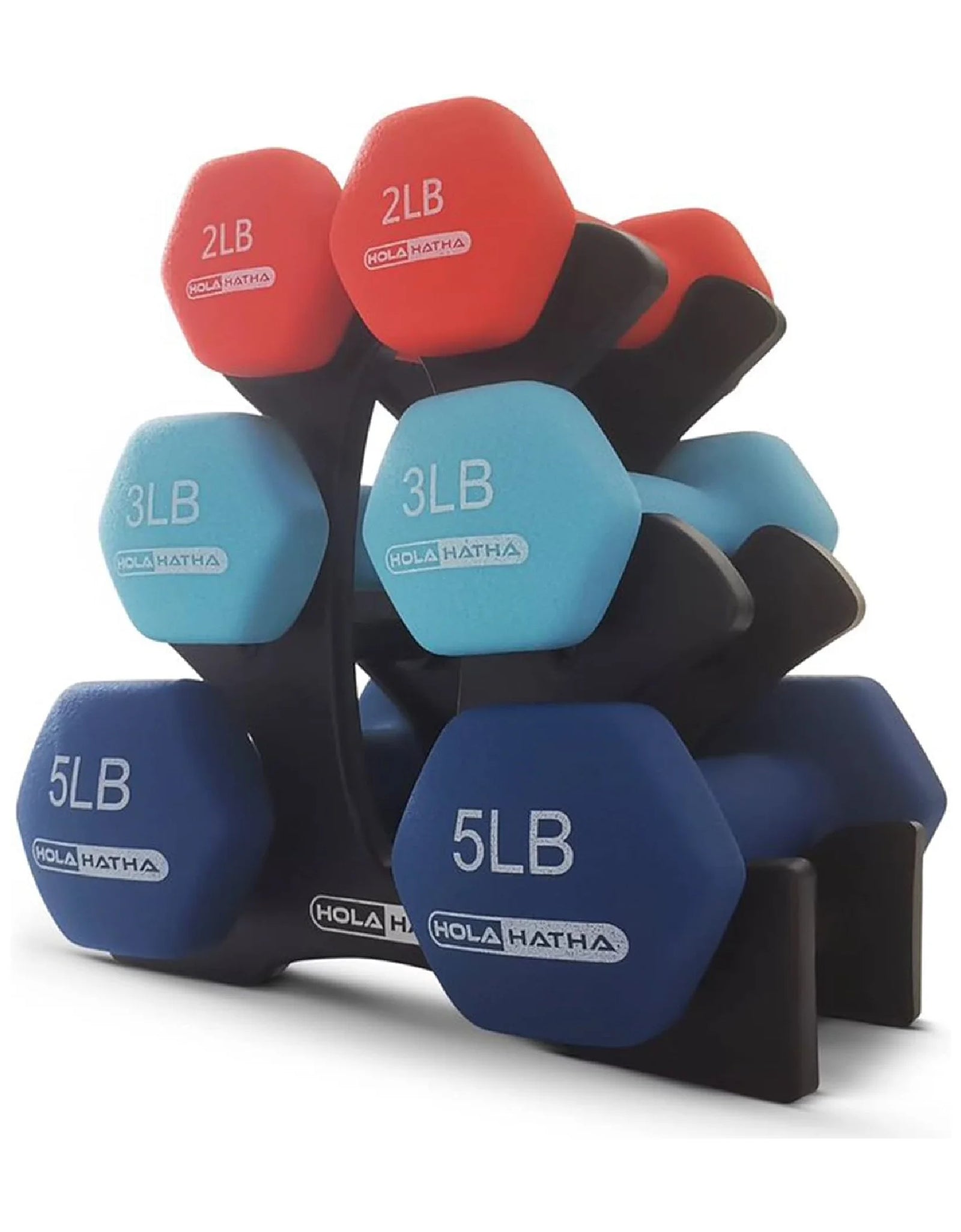 2, 3, & 5 LB Neoprene Dumbbell Free Weight Set W/ Rack, Red/Blue