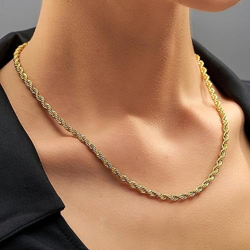 LIFETIME JEWELRY 5Mm Rope Chain Necklace 24K Real Gold Plated- Women and Men (36 Inches)