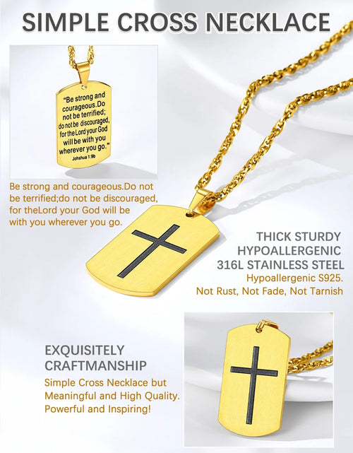 Load image into Gallery viewer, Men'S Gold Plated Cross Necklace Stainless Steel Dog Tag Necklace Christian Serenity Prayer Necklace Inspirational Jewelry Gift
