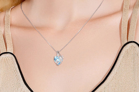 Infinite Heart Pendant Sterling Silver Butterfly Necklace for Women Jewelry Gift with Birthstone March Created Aquamarine