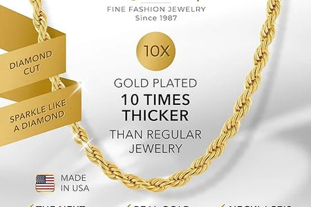 LIFETIME JEWELRY 5Mm Rope Chain Necklace 24K Real Gold Plated- Women and Men (36 Inches)