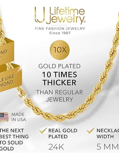 Load image into Gallery viewer, LIFETIME JEWELRY 5Mm Rope Chain Necklace 24K Real Gold Plated- Women and Men (36 Inches)
