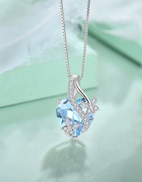 Load image into Gallery viewer, Infinite Heart Pendant Sterling Silver Butterfly Necklace for Women Jewelry Gift with Birthstone March Created Aquamarine

