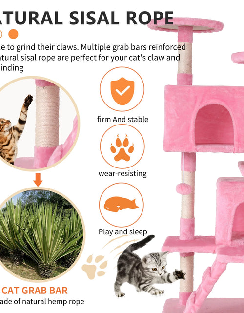 Load image into Gallery viewer, 54-In Double Condo Cat Tree Tower Playhouse with Scratching Post &amp; Perch for Indoor, Pink

