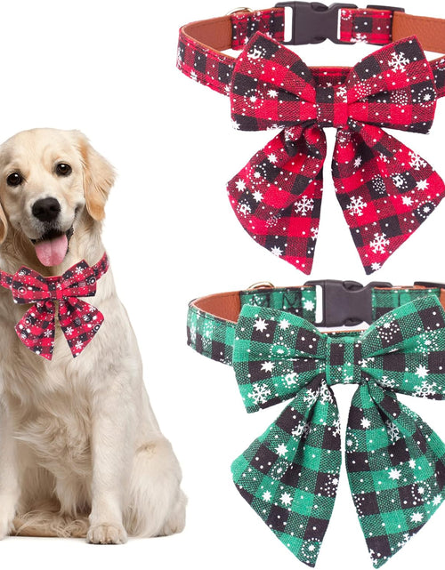 Load image into Gallery viewer, 2 Pack Christmas Dog Collar with Bow Tie, Classic Plaid Red Green Dog Collars with Removable Bowtie Christmas Collars for Large Dogs Pets (Large, Christmas Bow-2)

