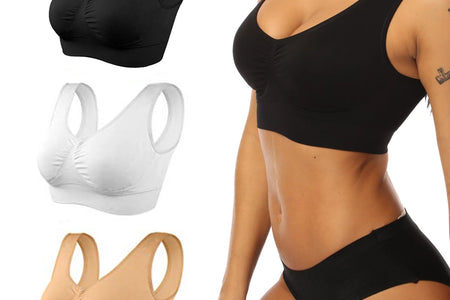 3 Pack Sports Bras for Women,Seamless Comfortable Bras Set with Removable Pads for Sleep,Pull on Closure plus Size,Black+White+Nude,Xxl