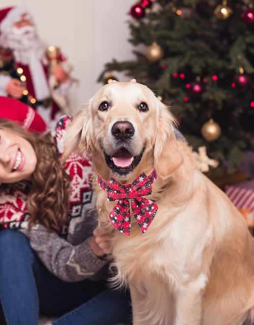 Load image into Gallery viewer, 2 Pack Christmas Dog Collar with Bow Tie, Classic Plaid Red Green Dog Collars with Removable Bowtie Christmas Collars for Large Dogs Pets (Large, Christmas Bow-2)
