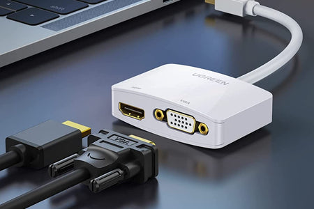 Mini Displayport to HDMI VGA Adapter, 4K Thunderbolt 2 Adapter 2 in 1 Mini DP Converter Compatible with Macbook Pro Air Imac Surface Pro1 2 3 4 6 Surface Laptop 2 Thinkpad X1, White