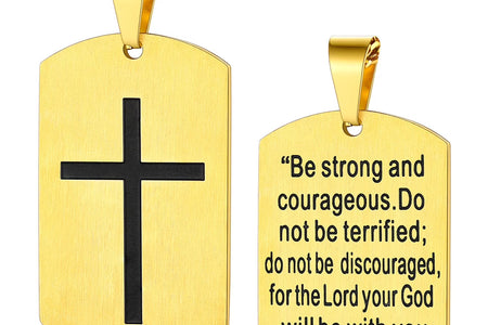 Men'S Gold Plated Cross Necklace Stainless Steel Dog Tag Necklace Christian Serenity Prayer Necklace Inspirational Jewelry Gift