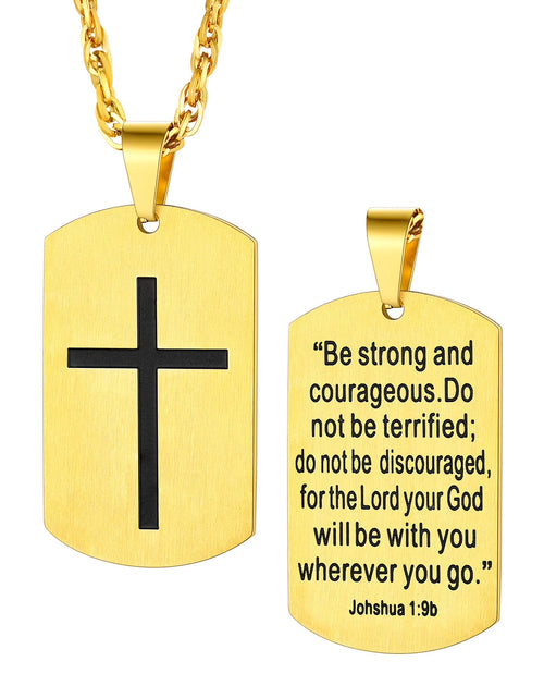 Load image into Gallery viewer, Men'S Gold Plated Cross Necklace Stainless Steel Dog Tag Necklace Christian Serenity Prayer Necklace Inspirational Jewelry Gift
