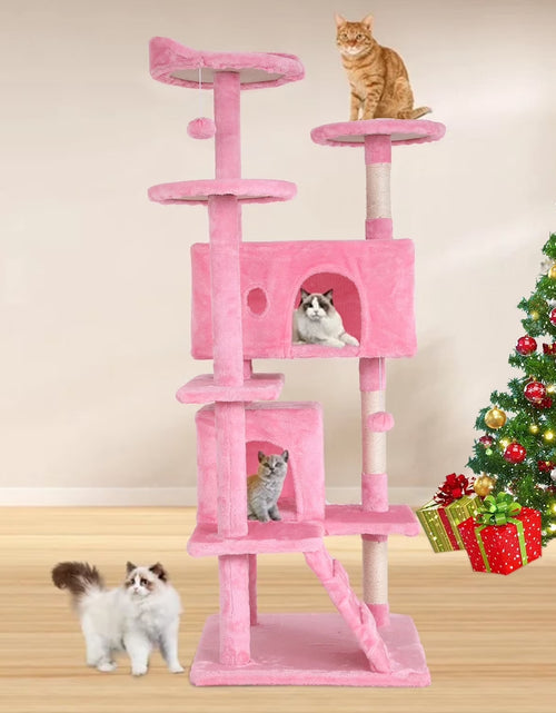 Load image into Gallery viewer, 54-In Double Condo Cat Tree Tower Playhouse with Scratching Post &amp; Perch for Indoor, Pink
