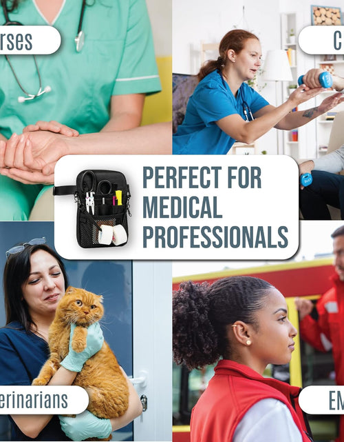 Load image into Gallery viewer, 4-In-1 Nurse Fanny Pack with Medical Gear Pockets, Tape Holder, and Utility Storage for Stethoscopes, Bandage Scissors, and Emergency Supplies, Student and Nurse Use (Black)
