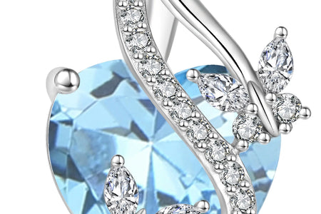 Infinite Heart Pendant Sterling Silver Butterfly Necklace for Women Jewelry Gift with Birthstone March Created Aquamarine