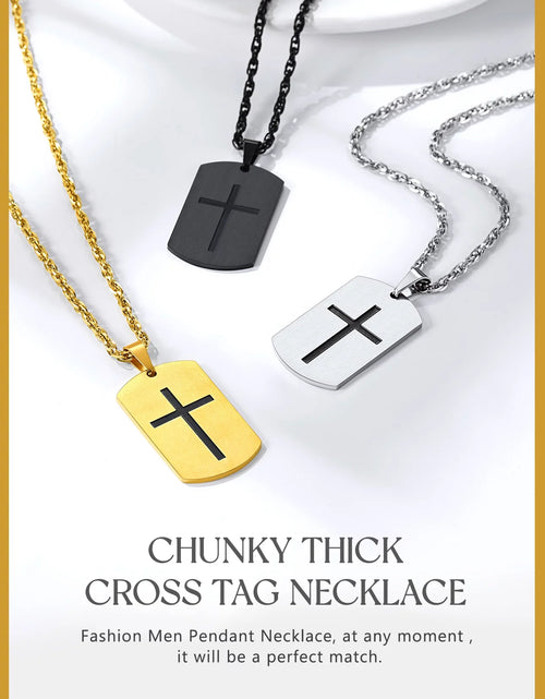 Load image into Gallery viewer, Men'S Gold Plated Cross Necklace Stainless Steel Dog Tag Necklace Christian Serenity Prayer Necklace Inspirational Jewelry Gift
