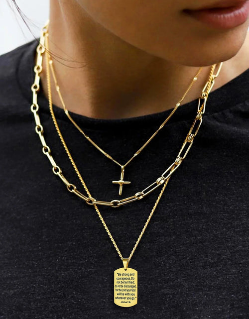 Load image into Gallery viewer, Men'S Gold Plated Cross Necklace Stainless Steel Dog Tag Necklace Christian Serenity Prayer Necklace Inspirational Jewelry Gift
