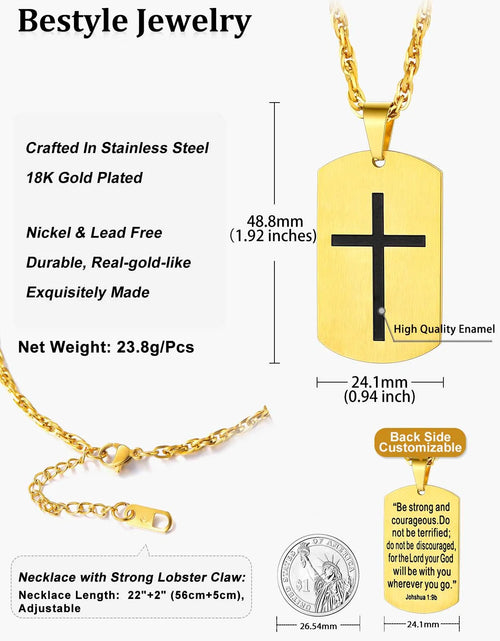 Load image into Gallery viewer, Men'S Gold Plated Cross Necklace Stainless Steel Dog Tag Necklace Christian Serenity Prayer Necklace Inspirational Jewelry Gift
