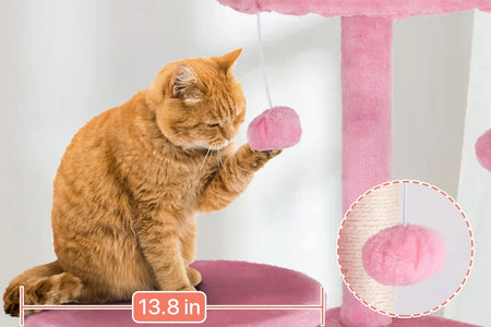 54-In Double Condo Cat Tree Tower Playhouse with Scratching Post & Perch for Indoor, Pink